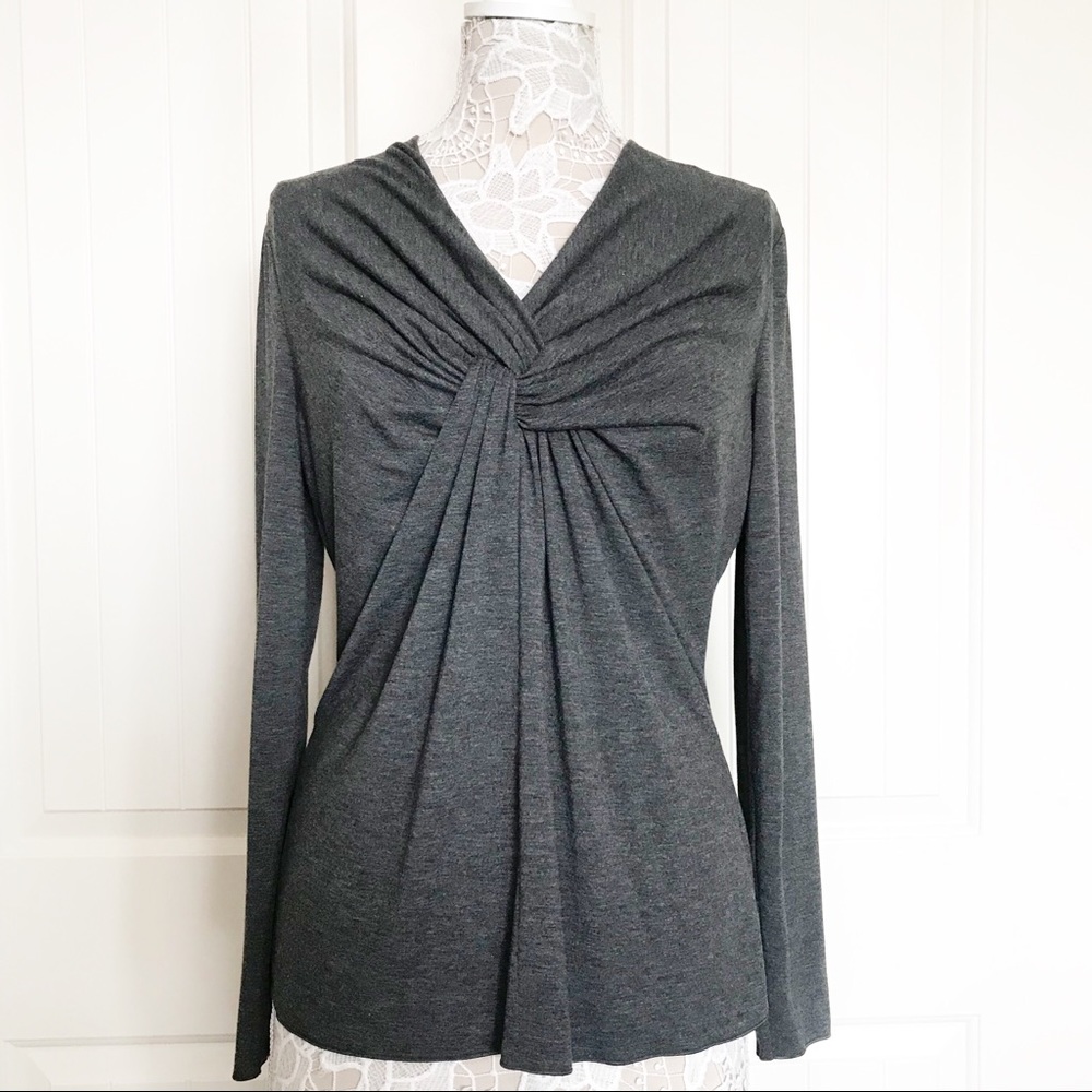 Armani Collezioni Gray Long Sleeve Front Knot Top